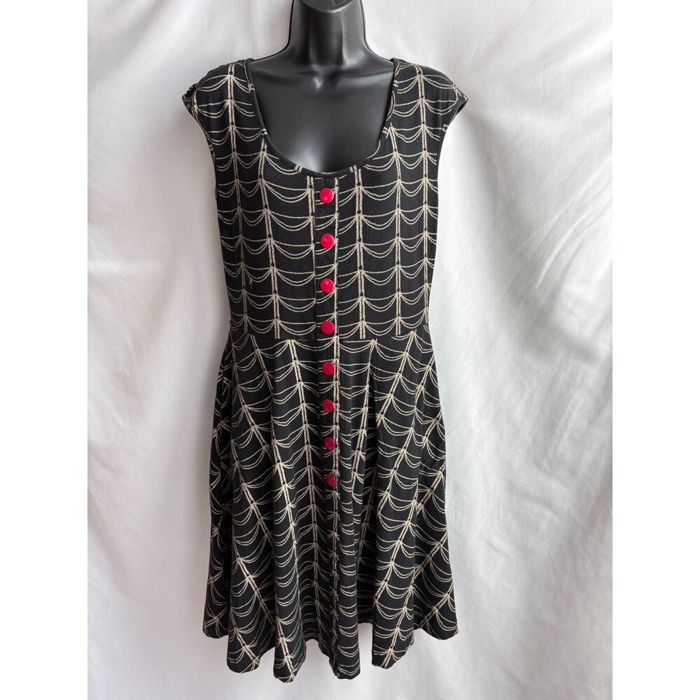 Effie's Heart Black Skater Fit n Flare Dress Size L Cotton Pinup Chains 70s 80s